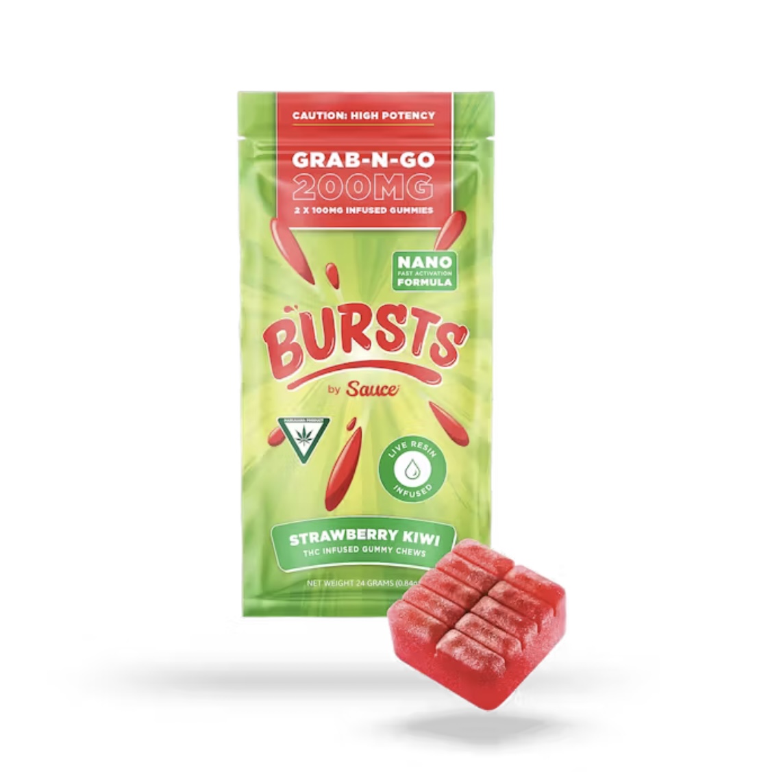 Photograph of product: AU Sauce Burst: Strawberry Kiwi 200mg (2x100mg) Gummies