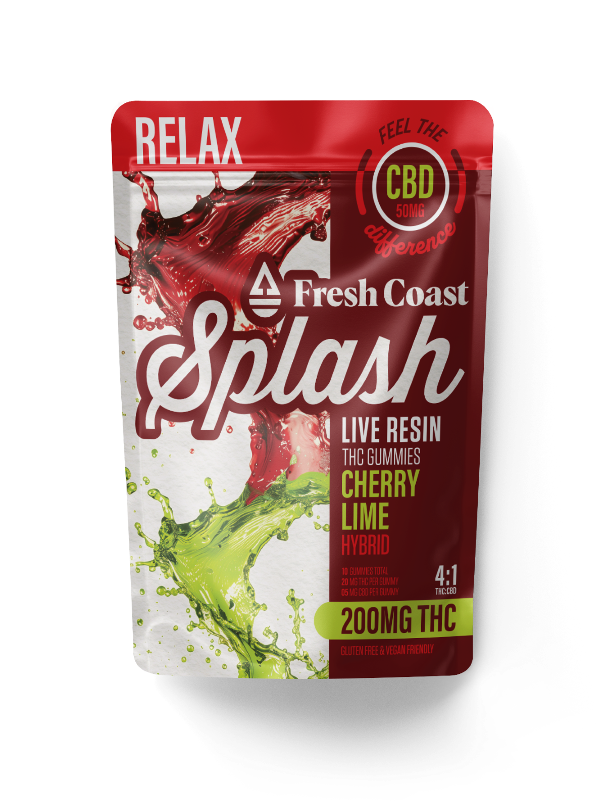 Photograph of product: FRESH COAST SPLASH - CHERRY LIME 4:1 TH-oui/CBD - LIVE RESIN GUMMIES - 200MG