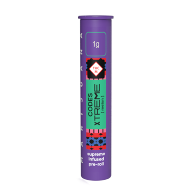 Photograph of Product: Codes: Infused Pre-Roll | Melon x Pez Sours | Xtreme J's | 1g