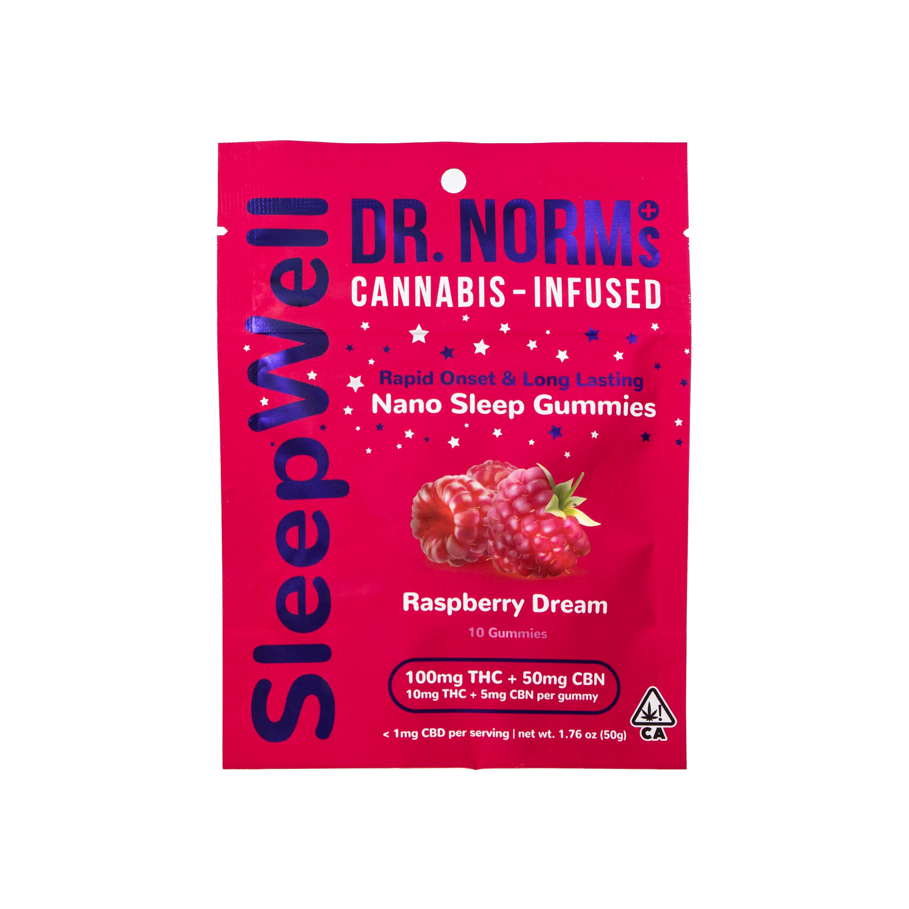 Photograph of product: Dr. Norms | Raspberry Dreams Sleepwell Gummies (2:1 TH-oui:CBN - 150mg Total)