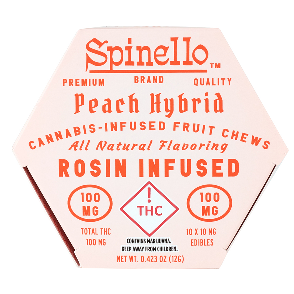 Photograph of product: Spinello: Peach Hybrid Rosin Infused Fruit Chews 100mg