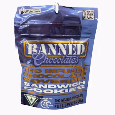 Photograph of product: Banned - 200mg Chocolate Covered Cookie Sandwich - Vanilla