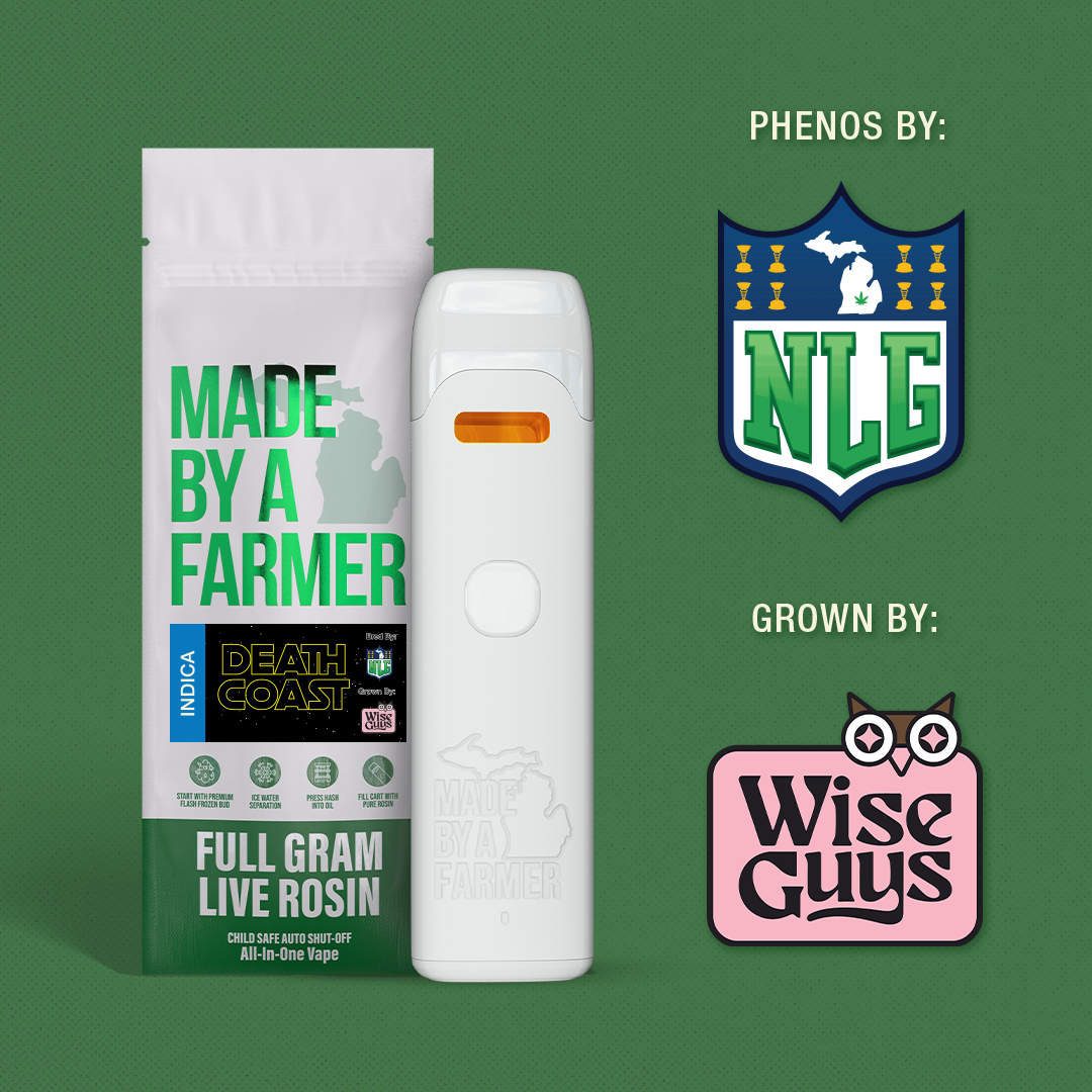Photograph of product: Made By A Farmer | Death Coast X Wise Guys Farms | 1G Live au chocolat Rosin Disposable