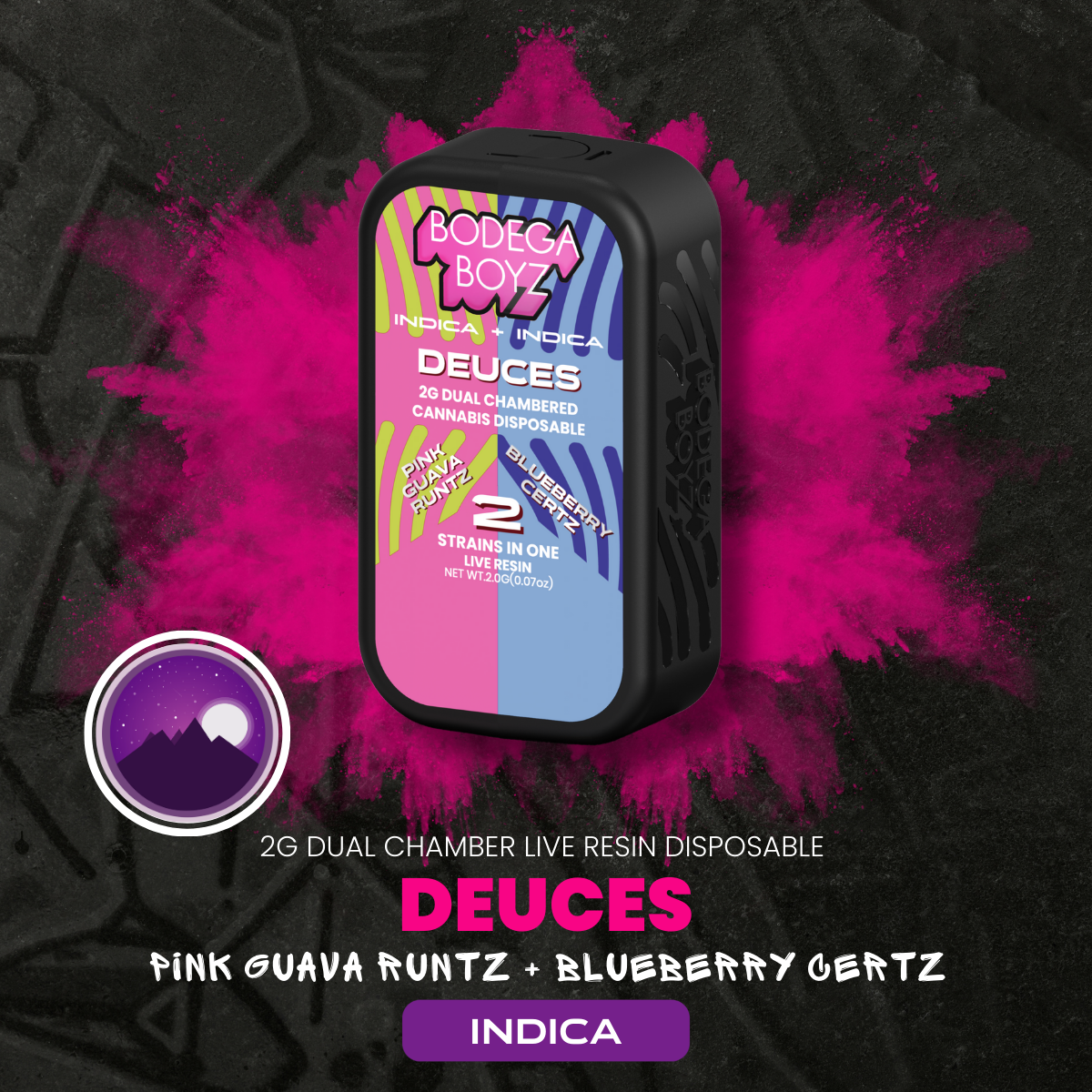 Photograph of product: Bodega Boyz | Pink Guava Runtz X Blueberry Certz | Dual Chamber AIO | 2g