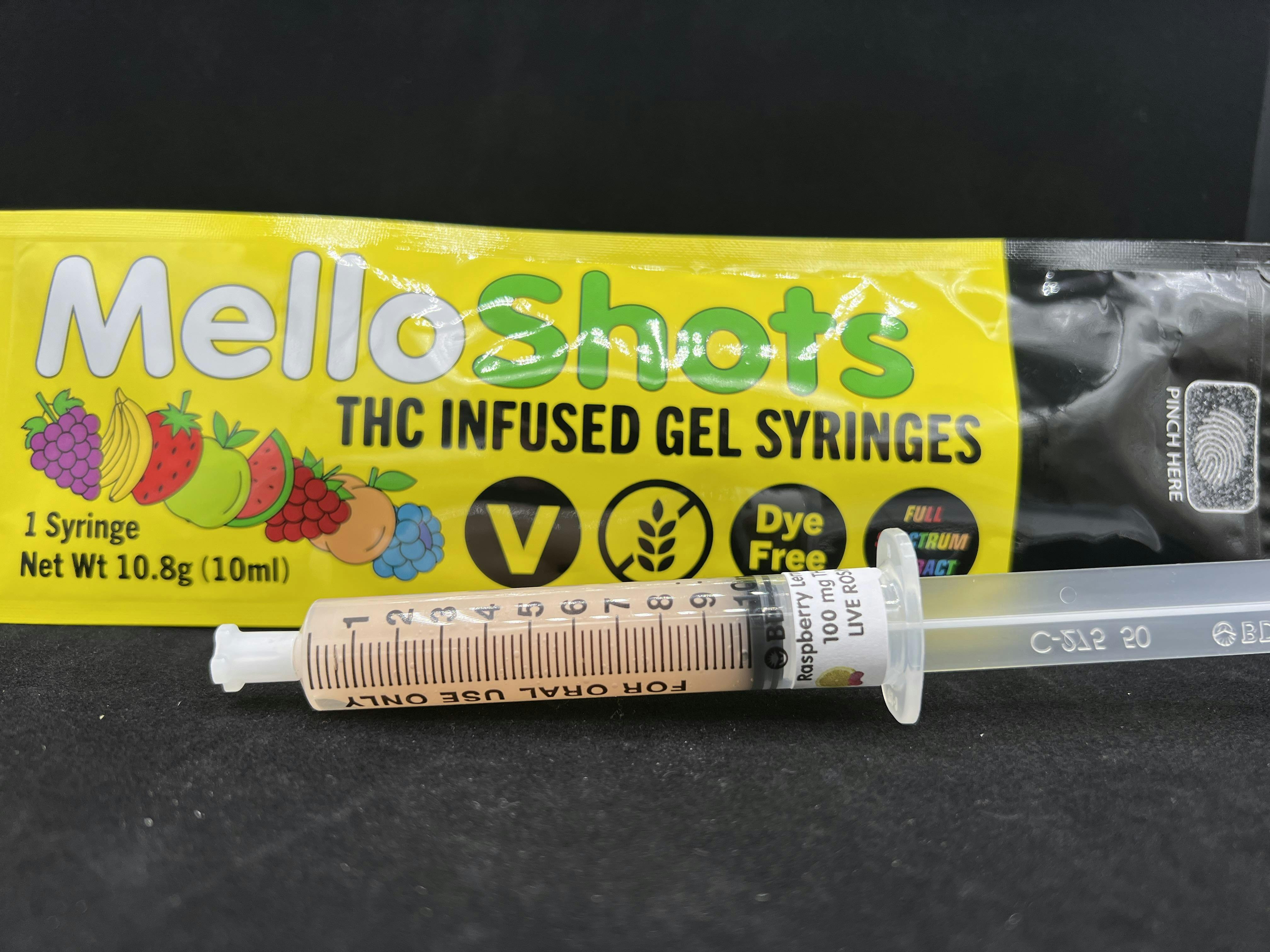Photograph of product: MELLO SHOT - 100mg ROSIN - RASPBERRY LEMONADE