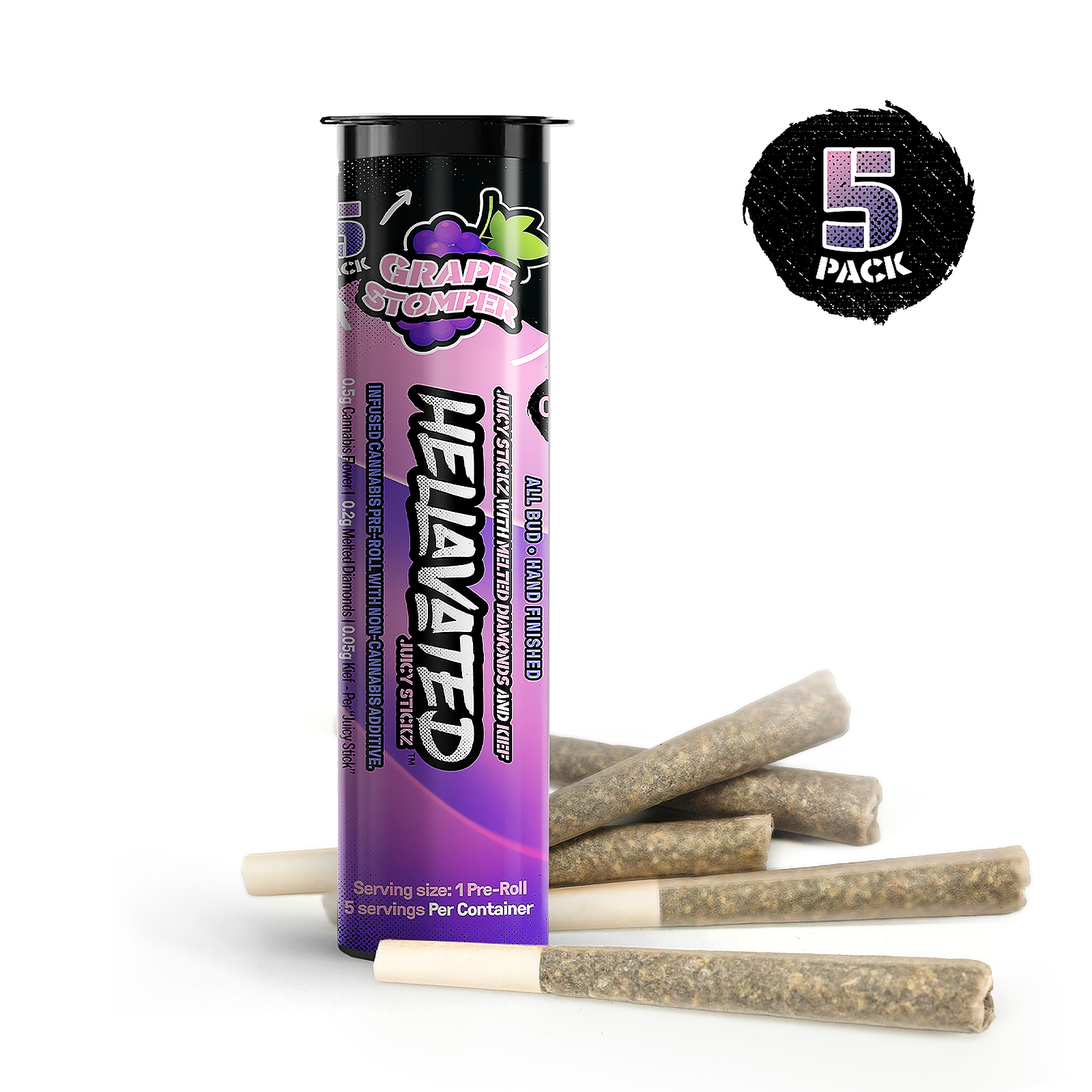 Photograph of product: Hellavated - Grape Stomper 5pk Infused Cones