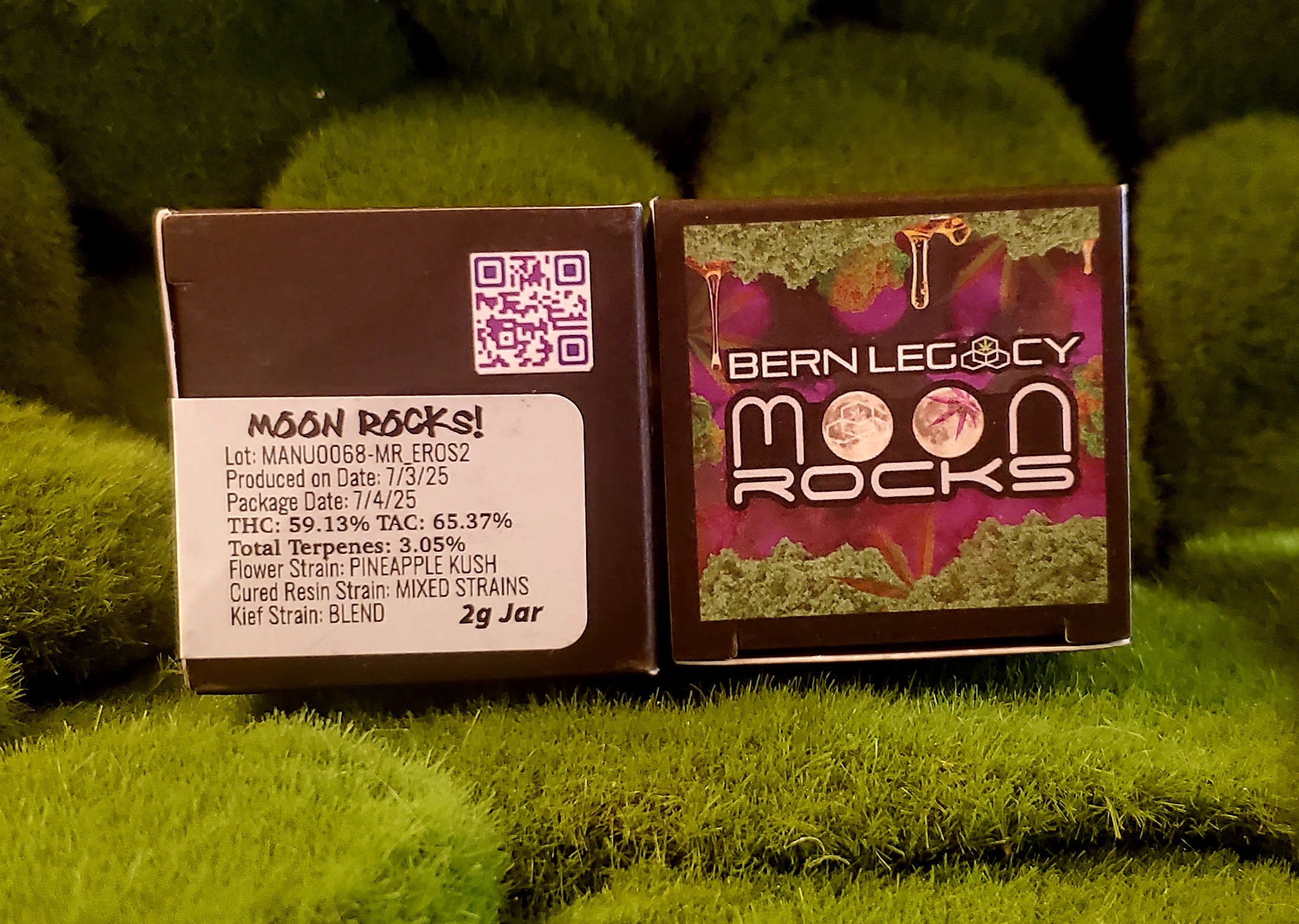 Photograph of product: Pre Pack Moon Rocks | Eros 2 : Pineapple Kush Flower / Blended Cured Resin / Mixed Kief | Bern Legacy Oui'd