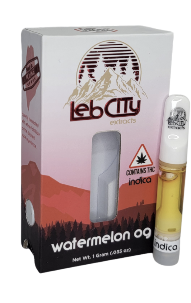 Photograph of product: Watermelon OG. . Distillate Cartridge. Leb City