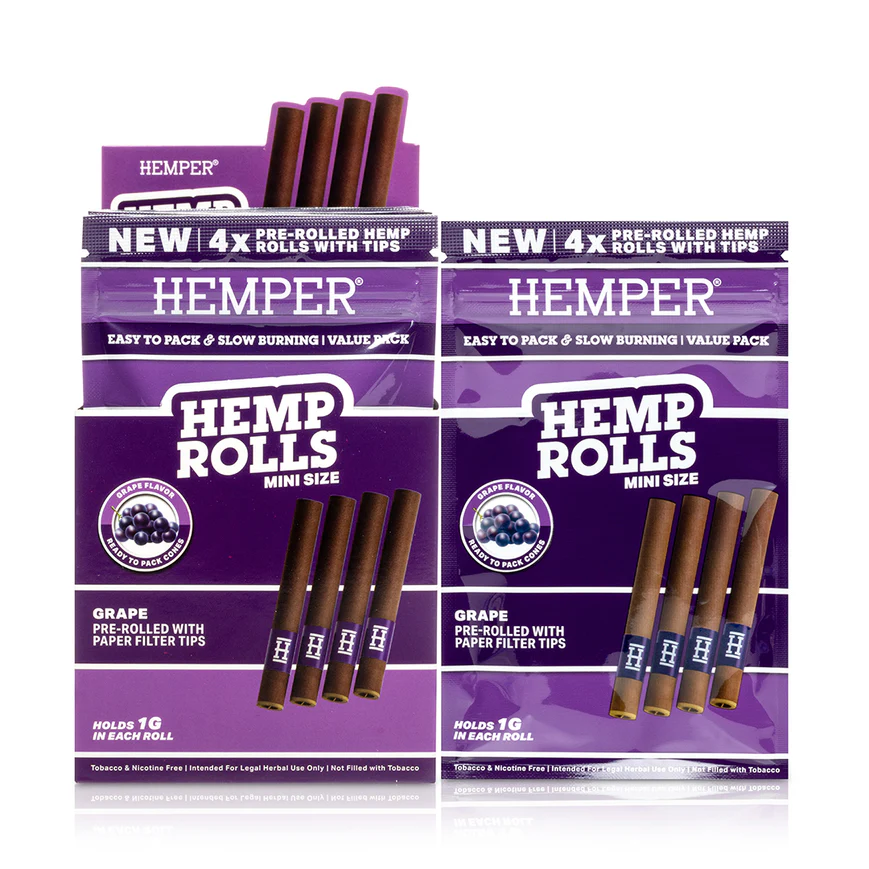 Photograph of product: Hemper Mini Rolls 4pk W/Glass Tip | - Grape