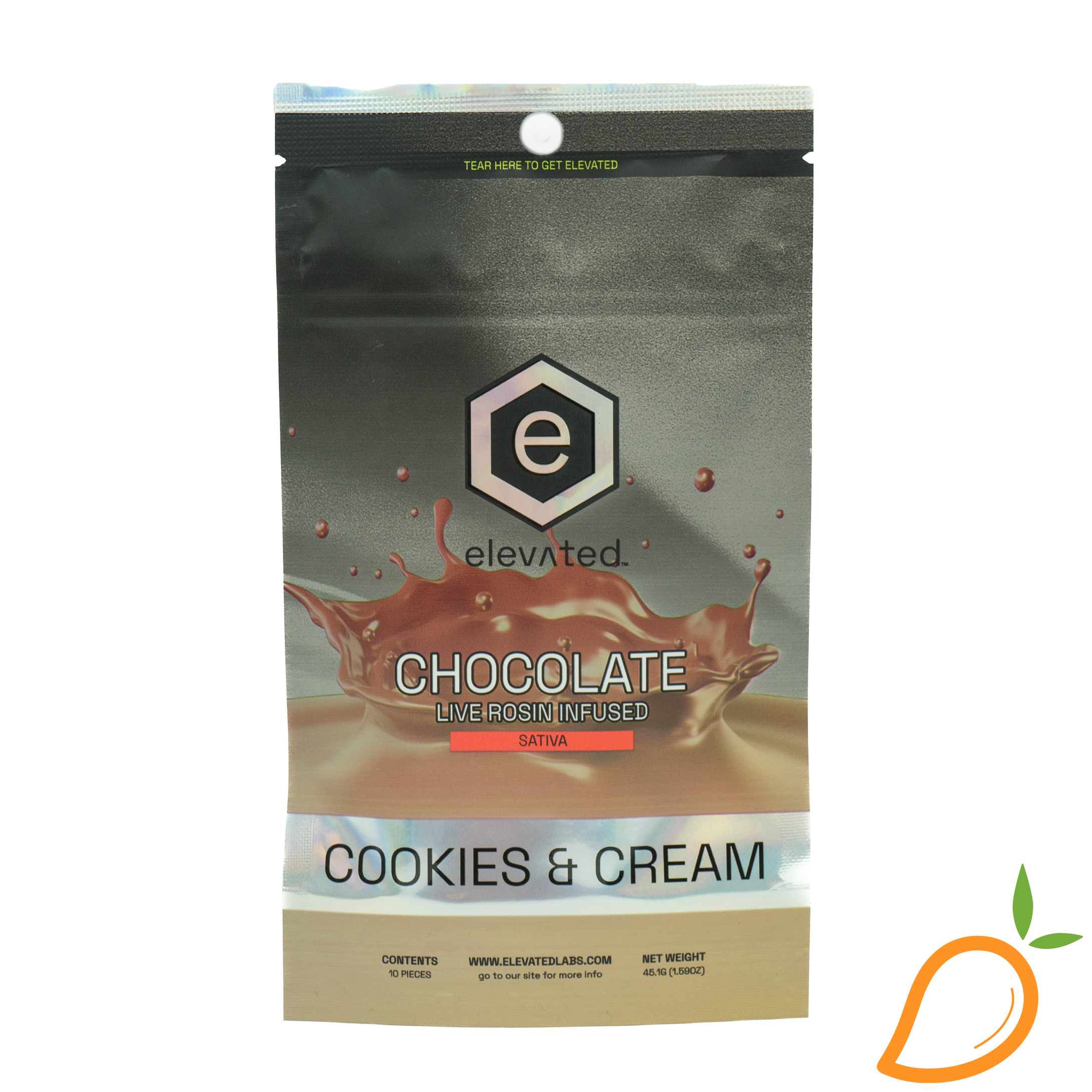 Photograph of product: 100mg Cookies & Cream Chocolate Rosin Bar Elevated