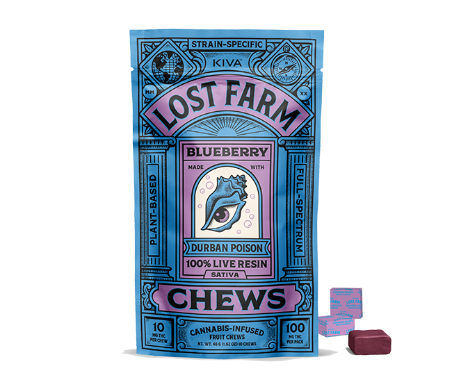 Photograph of product: Lost Farm Blueberry x Durban Poison Live Resin Fruit Chews [10pk]