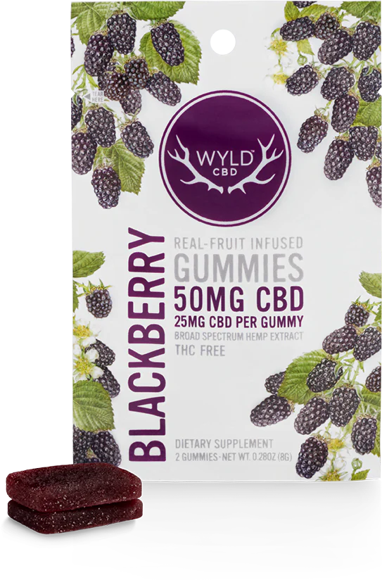 Photograph of product: Wyld CBD | Blackberry CBD Gummies | 50mg CBD THC-Free | RELAX | 2ct (25mg CBD per)