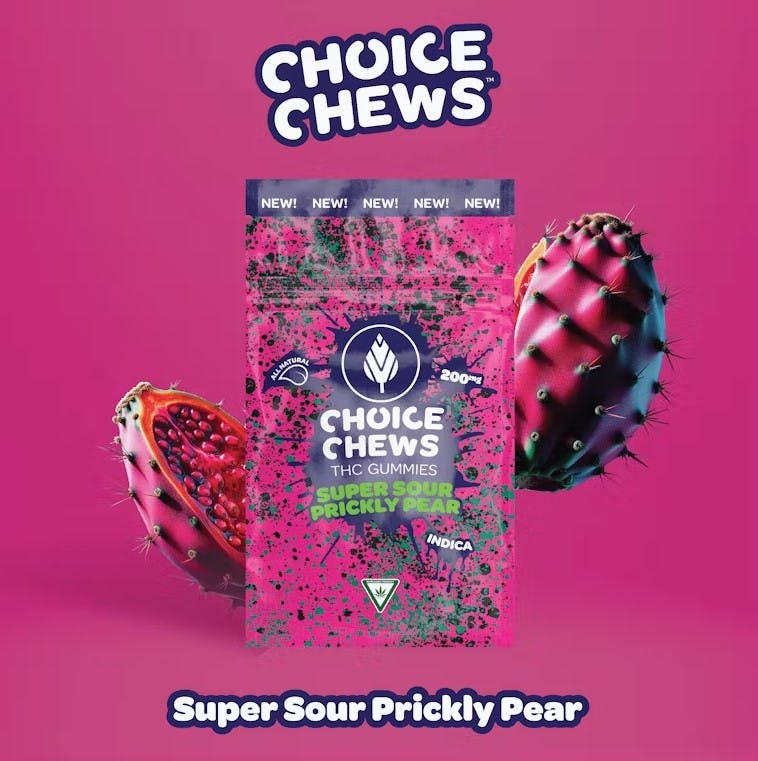 Photograph of product: Choice Chews - Super Sour Prickly Pear - Gummies - 200mg - Oui'd