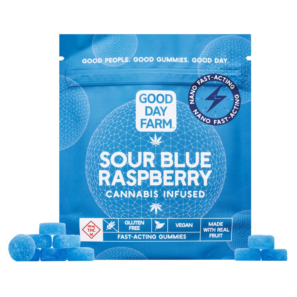 Photograph of product: Good Day Farm | Nano Gummies | Sour Blue Raspberry 100mg