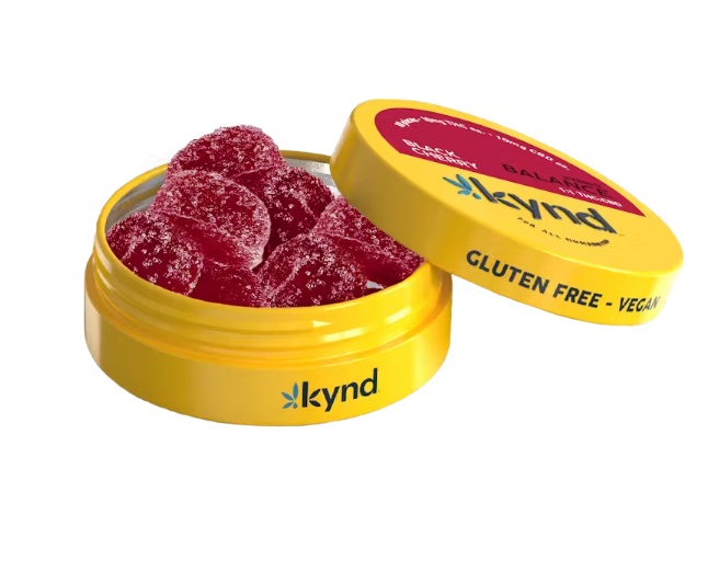 Photograph of product: Kynd 1:1 Black Cherry 100mg 20pk Gummies  (TH-oui:CBD)