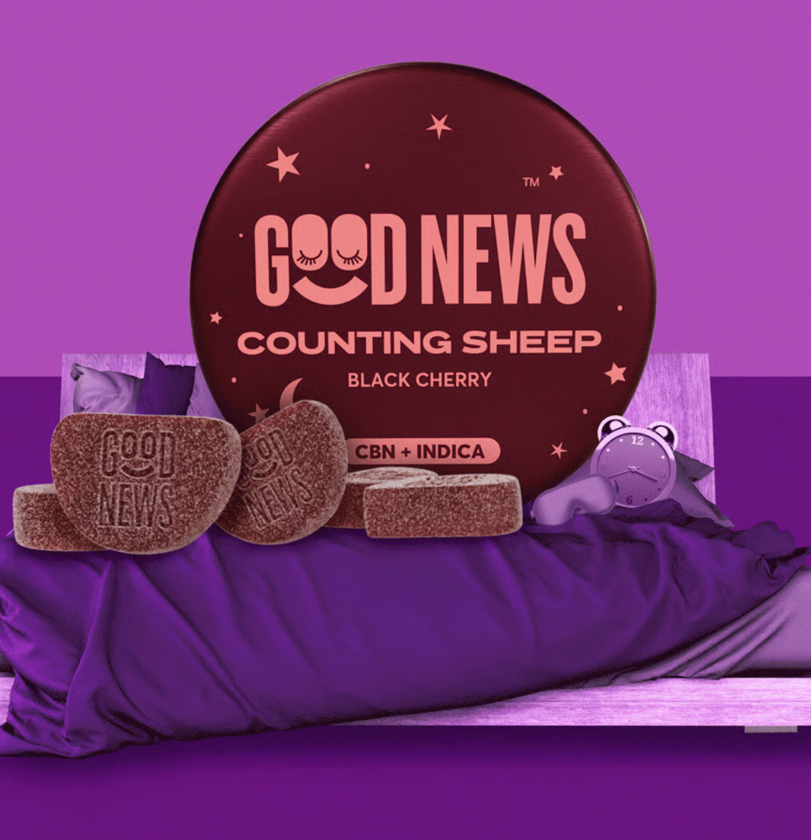 Photograph of product: GOOD NEWS COUNTING SHEEP BLACK CHERRY 10PK CBN GUMMIES 100MG