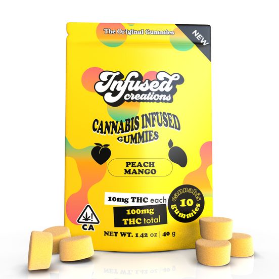 Photograph of product: P. Infused Creations 100mg TH-oui Gummies - Peach Mango (H) - 