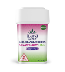 Photograph of product: Wana Strawberry Lime 1:1 (THC:CBD) Quick Chews 10mg 10pk