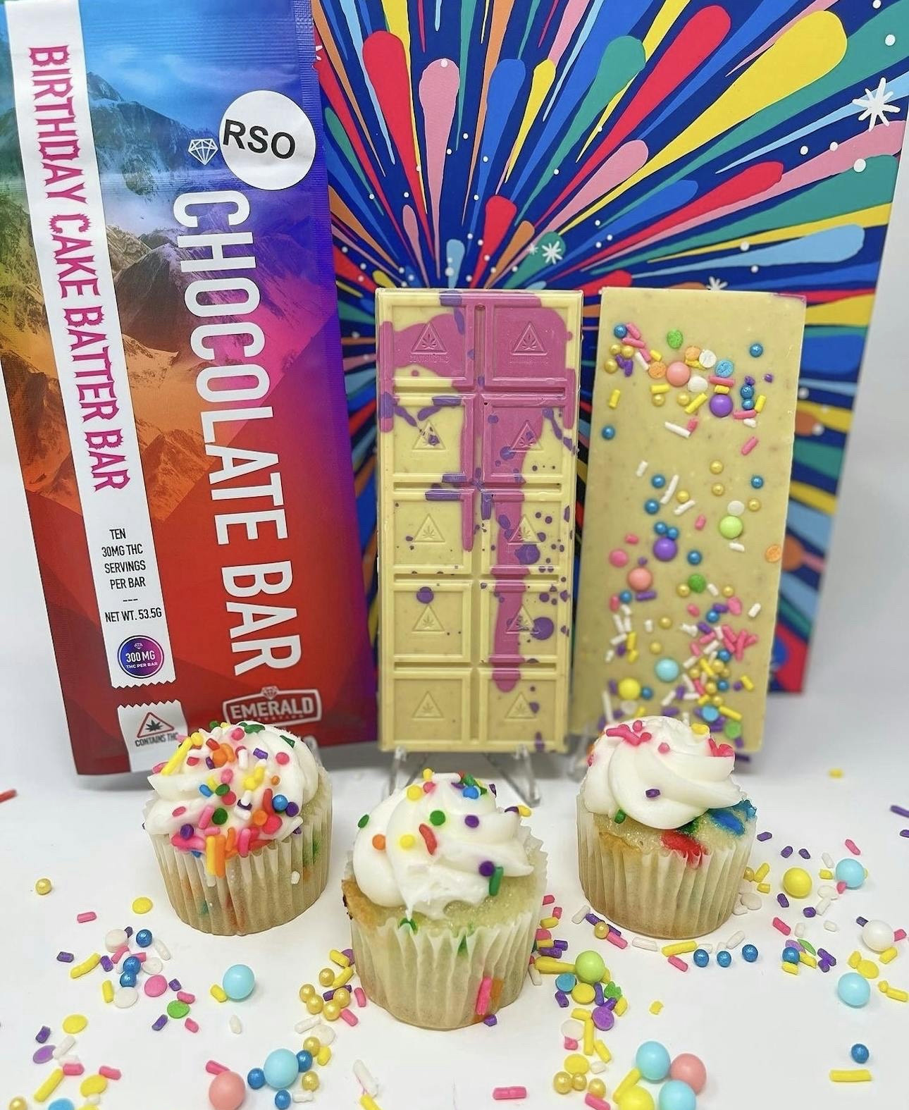Photograph of product: Emerald Elevation: 500 mg Birthday Batter Chocolate Bar