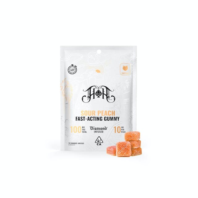 Photograph of product: Sour Peach | 100mg Fast Acting Gummy