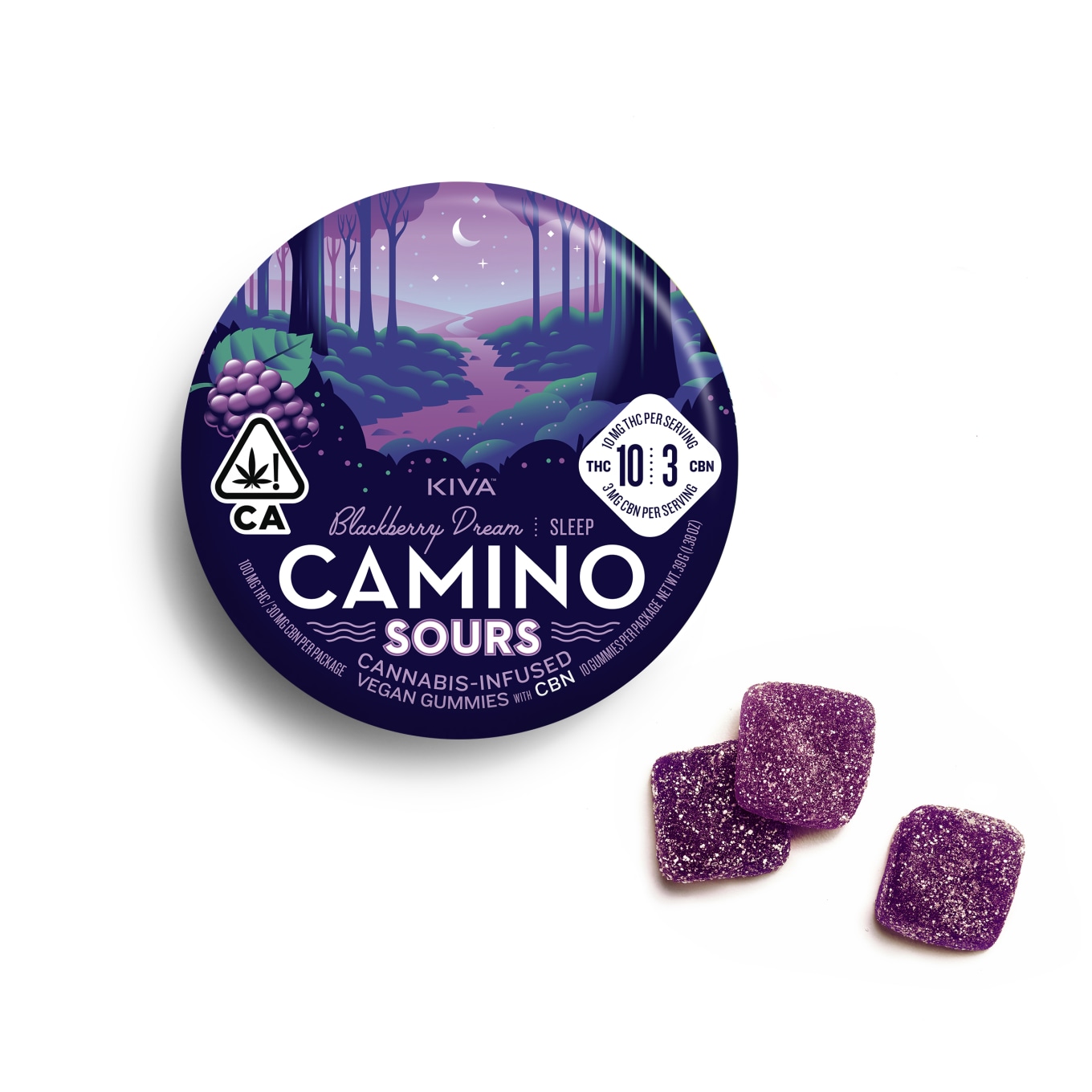 Photograph of product: Camino Sours - 100mg - 10ct Gummies - Blackberry Dream CBN/CBD 1:1:1