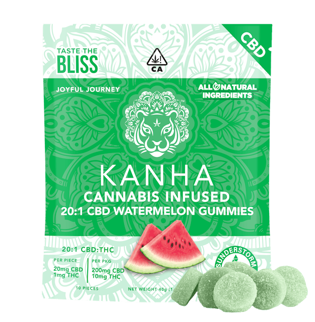 Photograph of product: 20:1 CBD:THC Watermelon Infused Gummies 10mg - Sales Floor