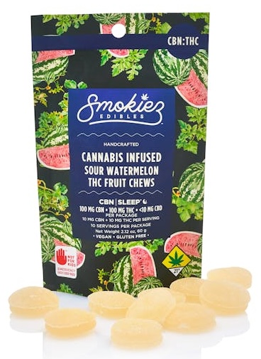 Photograph of product: Sour Watermelon CBN:TH-oui Fruit Chews, 10-Pack