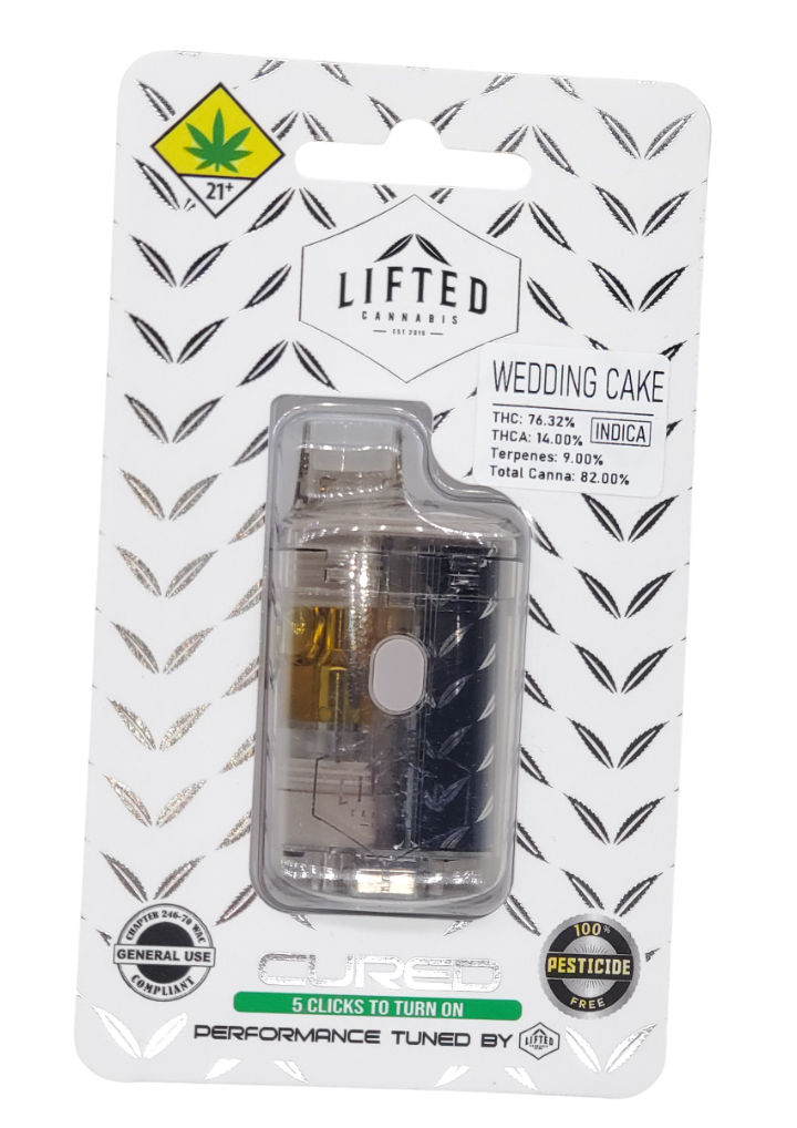 Photograph of product: Lifted VAPE Wedding Cake Cured Disp 1g