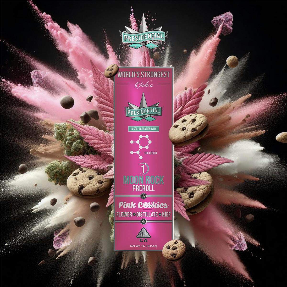 Photograph of product: Presidential Pink Cookies Moon Rock Pre-roll 1g