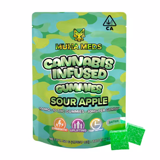 Photograph of product: REC Muha Meds Mambas - Sour Apple Gummy 40mg x 5