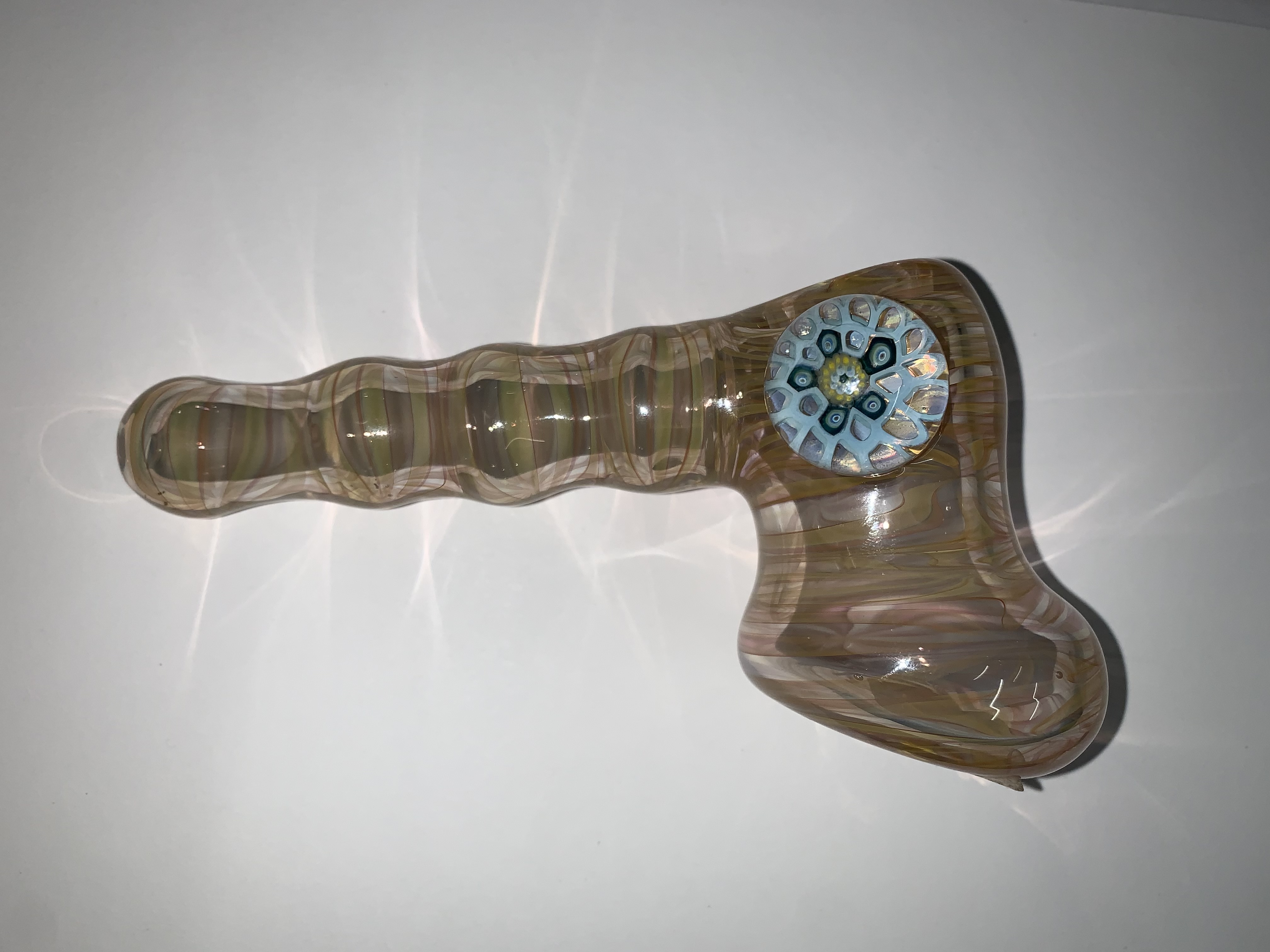 Photograph of product: Glass - Large 3 hole Hammer Pipe with Opal inset.