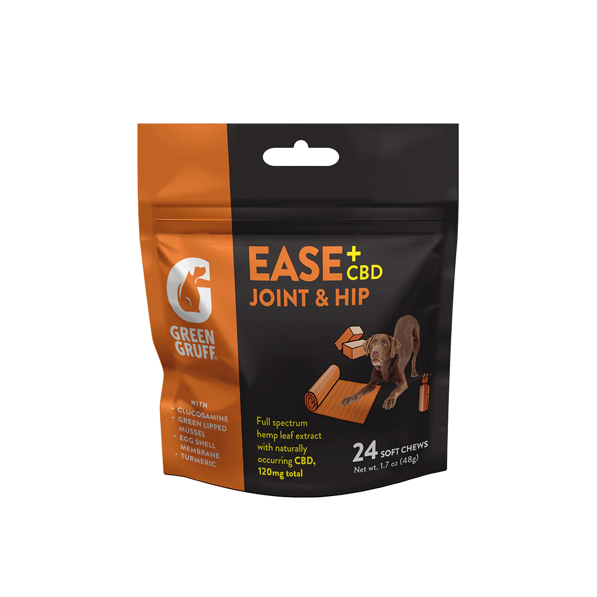 Photograph of Product: Green Gruff | Ease plus CBD (pet) | Joint and Hip Supplement | 24ct