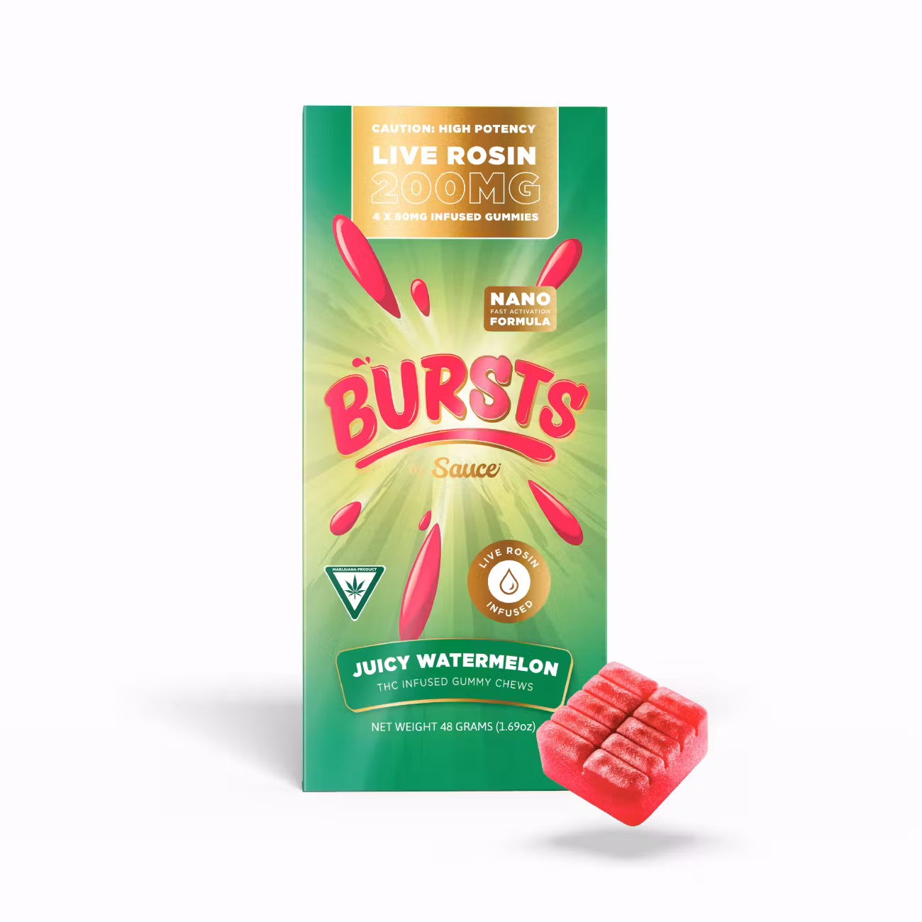 Photograph of Product: Bursts | Live Rosin Gummy | Watermelon | 200mg