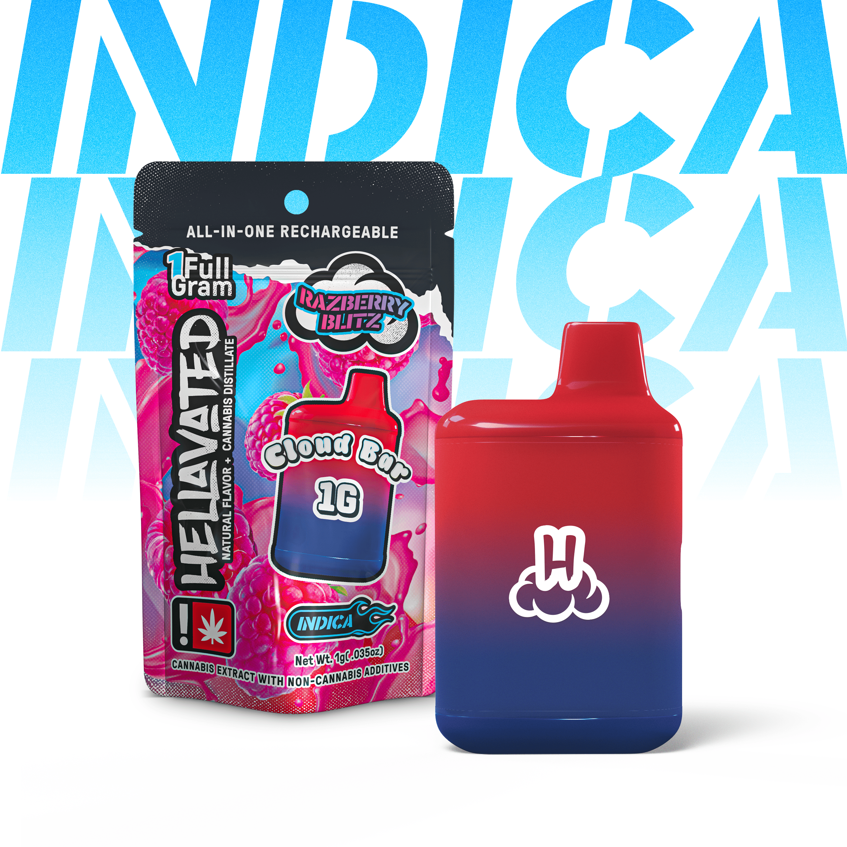 Photograph of product: Hellavated - Razberry Blitz - 1g Cloud Bar AIO