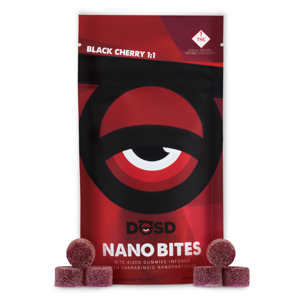 Photograph of product: DOSD Nano Bites Gummies Black Cherry 1:1 100mg
