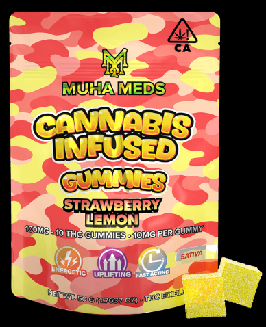 Photograph of product: 100mg Strawberry Lemon Distillate Gummies - Muha Meds