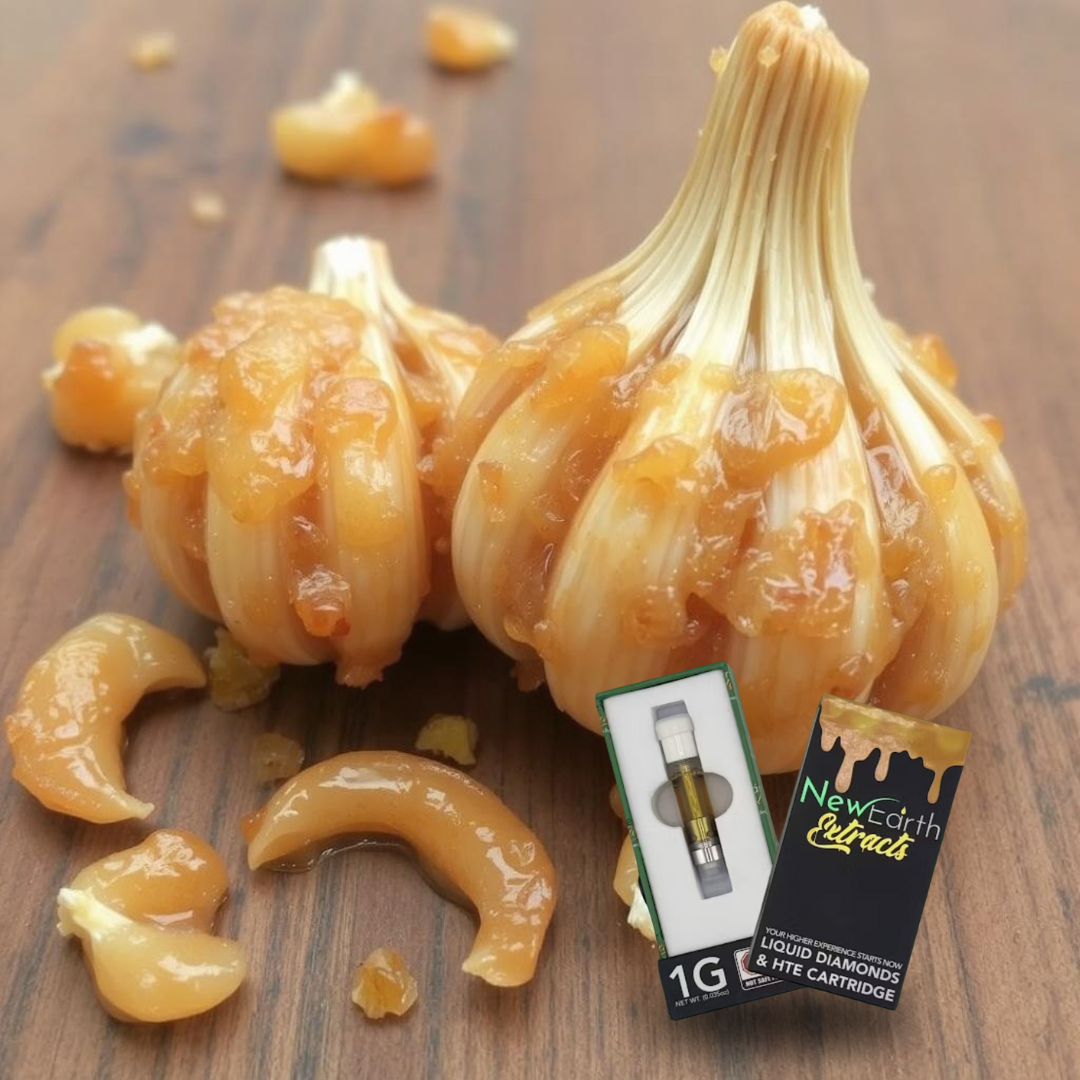 Photograph of product: New Earth Extracts 1g - Candied Garlic - Liquid Diamond Vape Cart