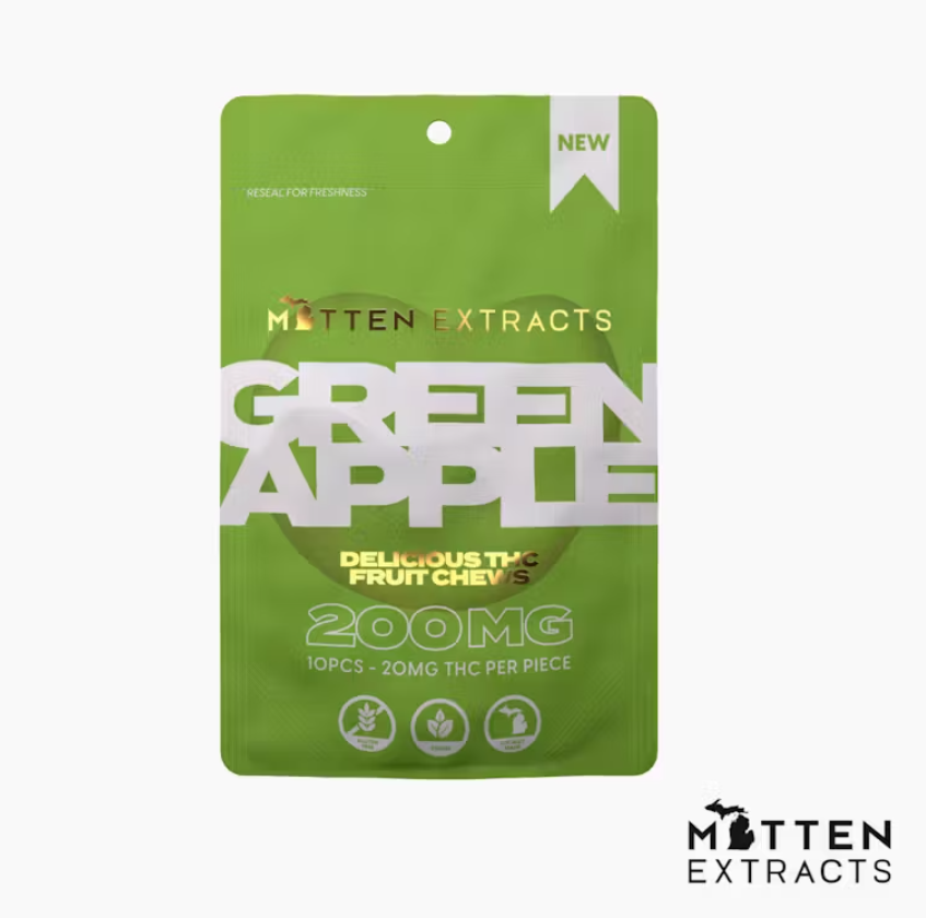 Photograph of product: Mitten Extracts - Gummies - 200mg - Green Apple
