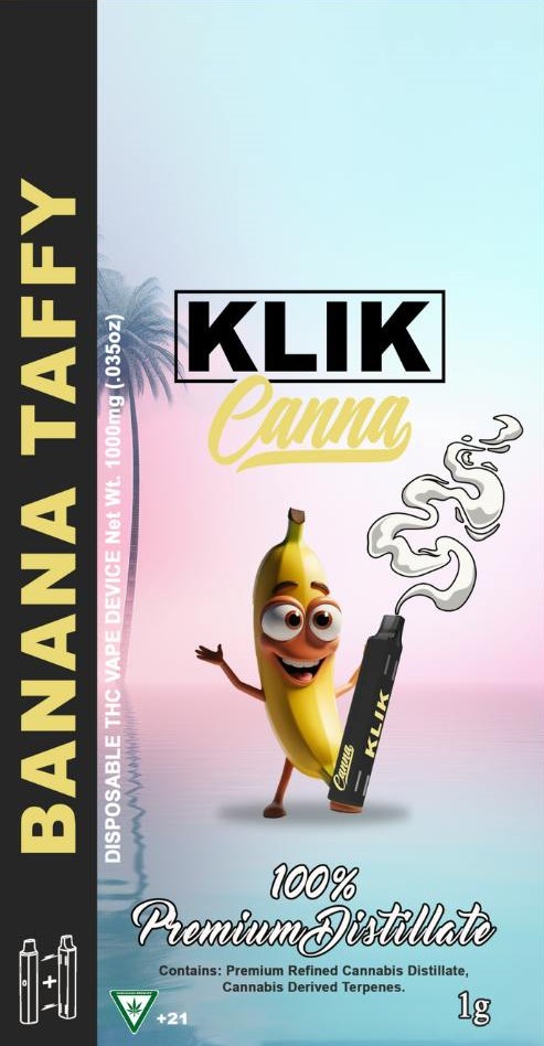 Photograph of product: Klik Canna/ Banana Taffy / 1G Disposable