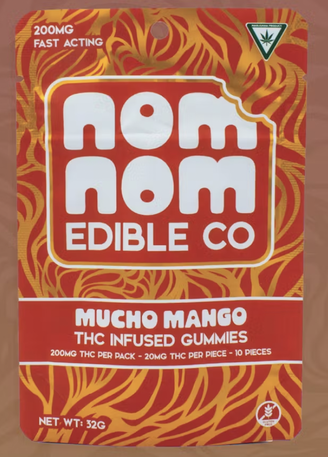 Photograph of product: Nom Nom: Mucho Mango Live Resin Gummies 200MG