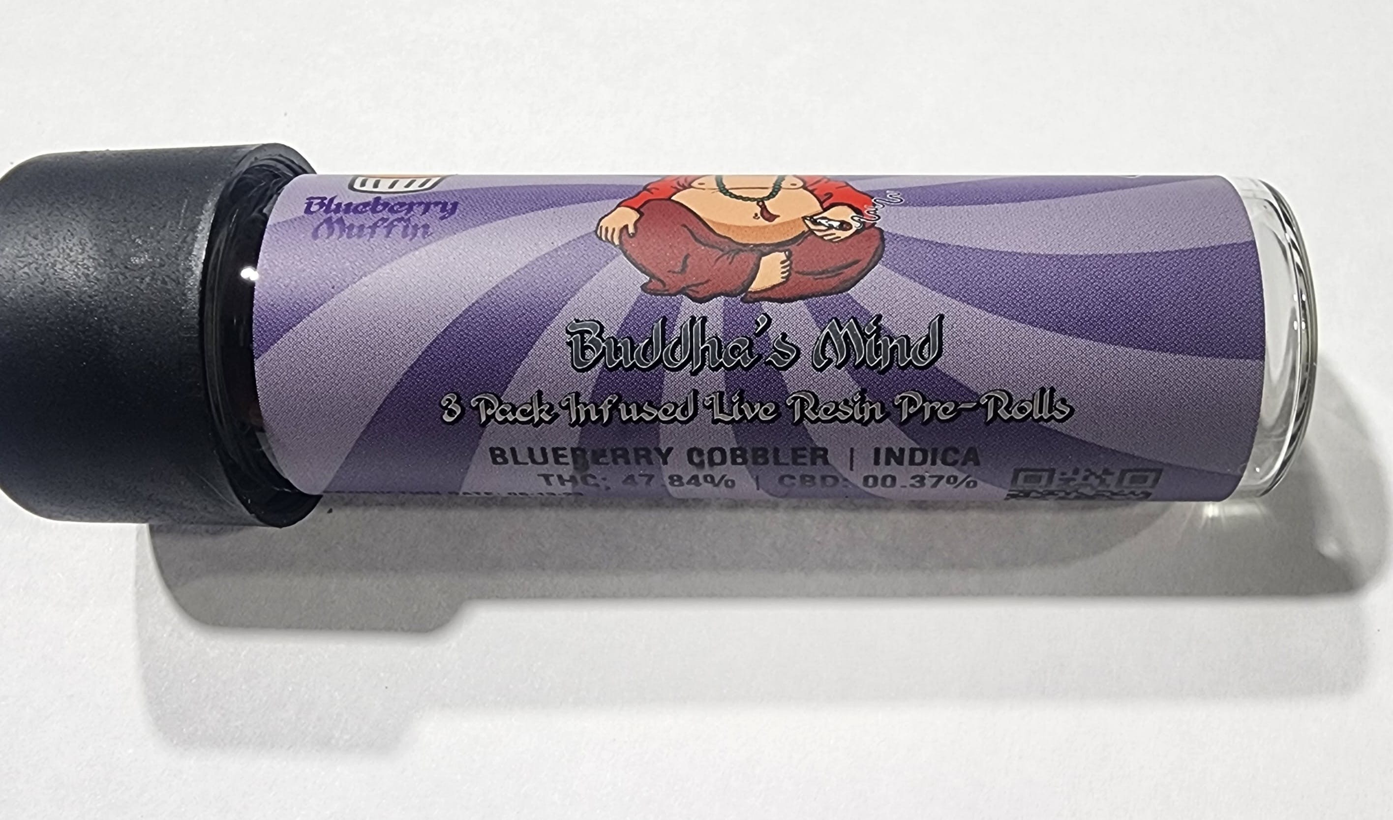 Photograph of product: Buddhas Mind | Blueberry Cobbler | Live Resin Infused Preroll x 3 (1.8g) | Oui'd