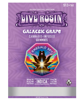 Photograph of product: Emerald Sky Galactic Grape Oui'd Live Rosin Gummies 10ct 100mg