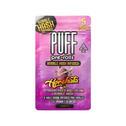 Photograph of product: PUFF | Horchata x Strawberries And Cream Bubble au chocolat Infused Pre-Rolls (5 Pack) | 2.5g