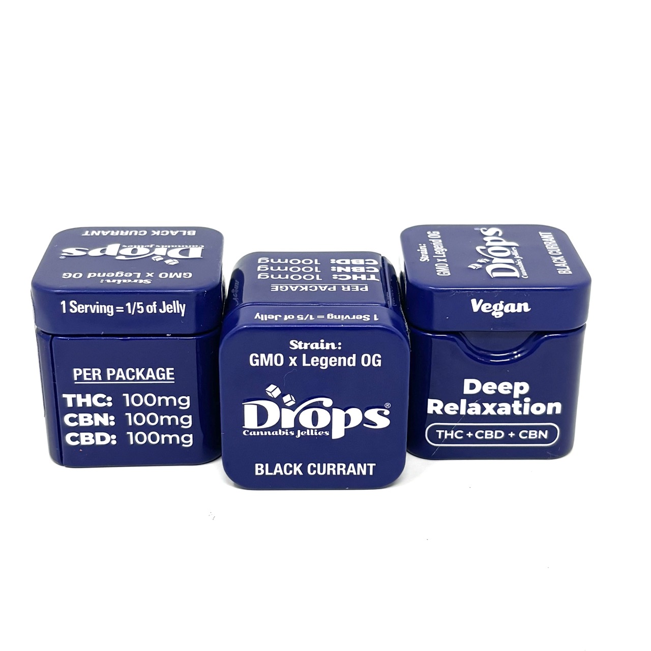 Photograph of product: DROPS: BLACK CURRANT 1:1:1 (TH-oui:CBN:CBD) LIVE ROSIN 2PK 100MG GUMMIES