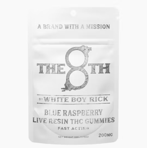 Photograph of product: THE 8TH BY WHITE BOY RICK | BLUE RASPBERRY - LIVE RESIN GUMMIES | FAST ACTING | 200MG