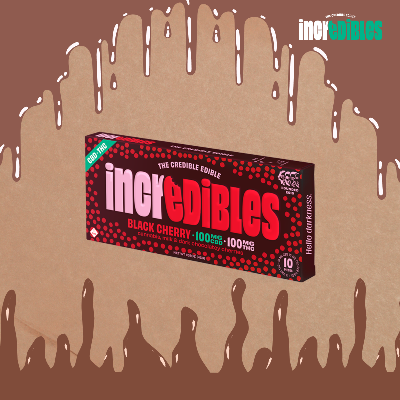 Photograph of product: Incredibles Chocolate | Black Cherry | 1:1 (CBD:TH-oui)