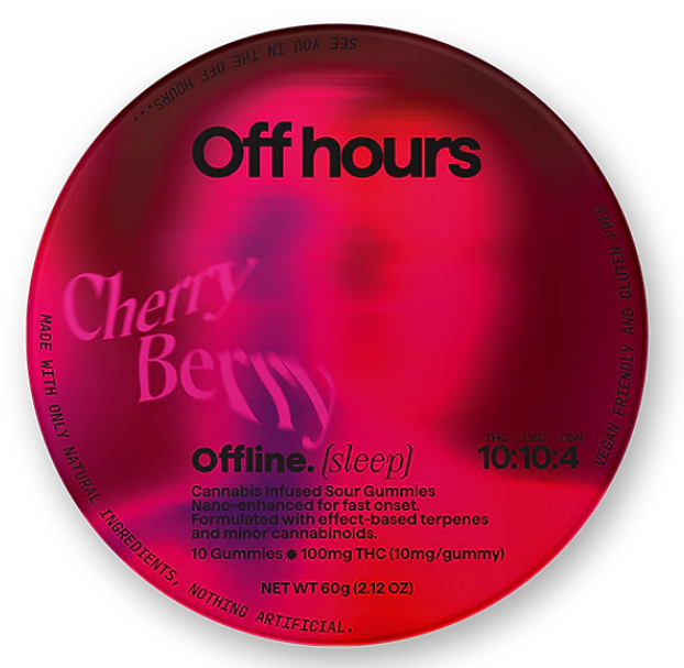 Photograph of product: Off Hours  Sour Cherry Berry "Offline" 1:1 Gummies 10mgTH-oui:10mgCBN)