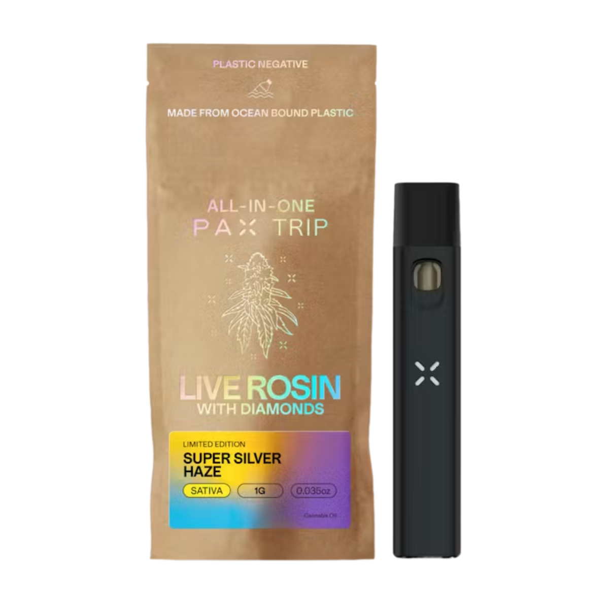 Photograph of product: AIO SUPER SILVER HAZE LIVE ROSIN WITH DIAMONDS ALL IN ONE