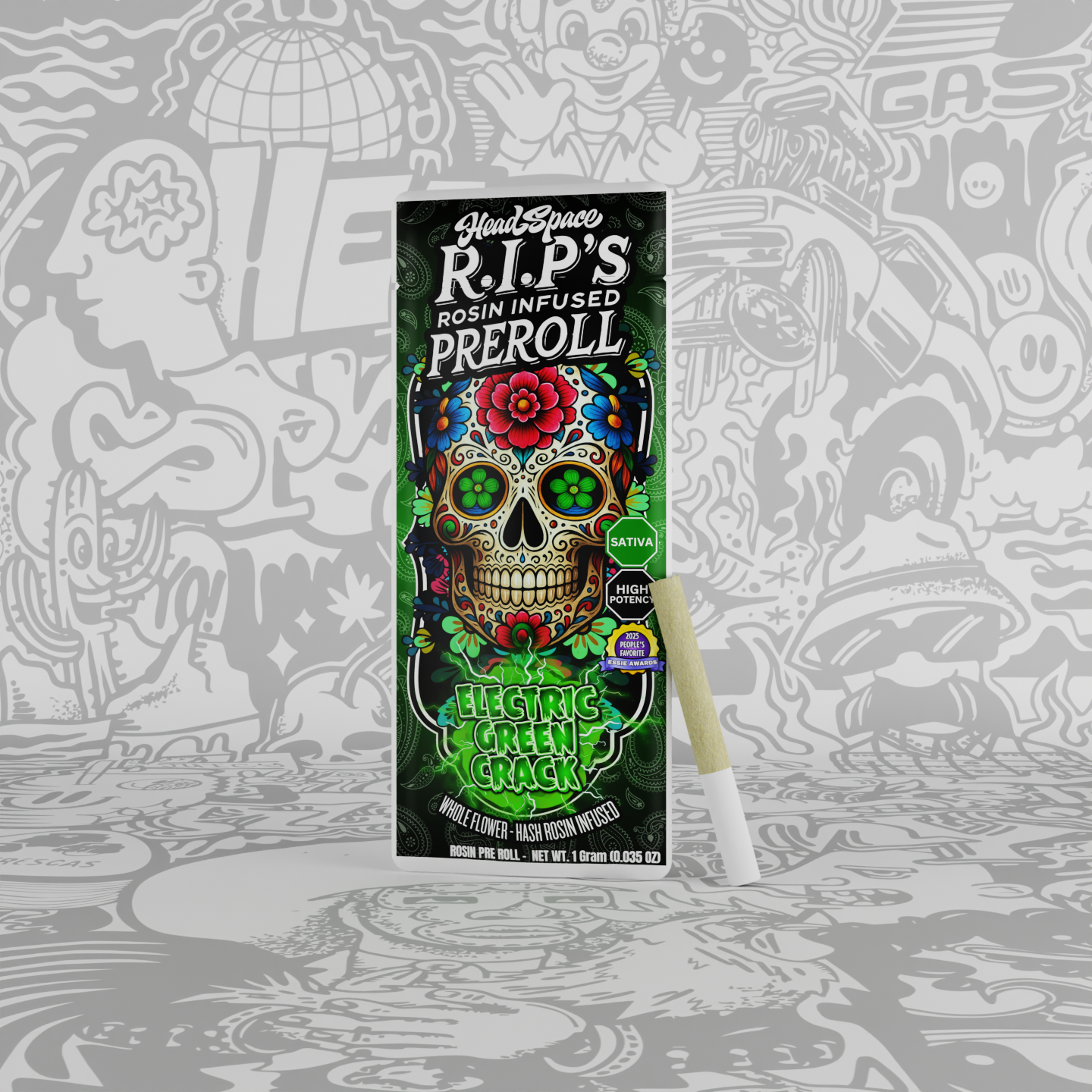 Photograph of product: RIPs (Rosin Infused Preroll) -Electric Green Crack
