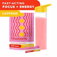 Photograph of product: VIBATIONS Drink Mix 100mg: Strawberry Lemonade + Caffeine 10pc